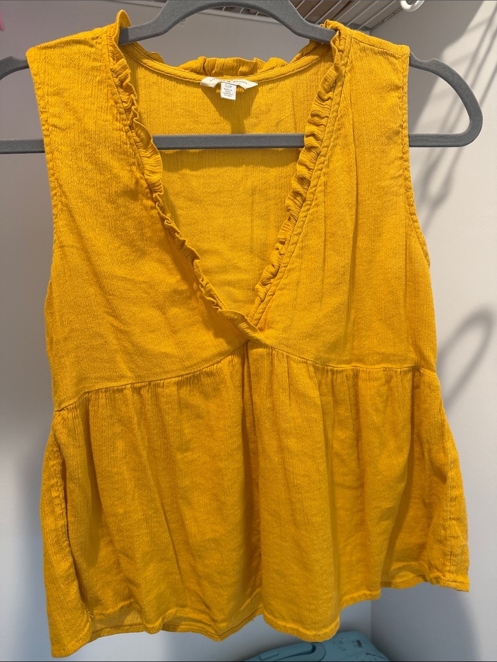 Lucky Brand Mustard Yellow Ruffle V-Neck Tank